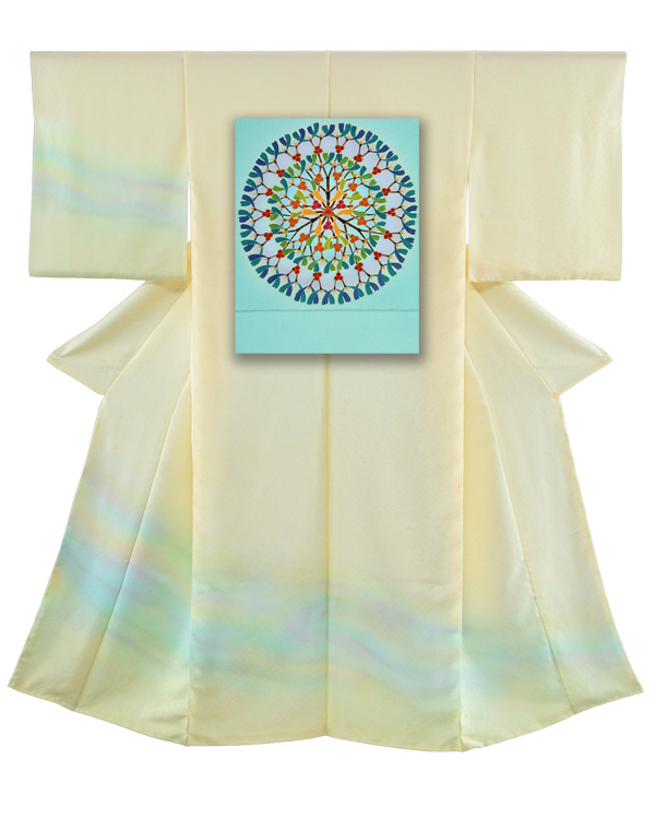 ①訪問着と袋帯-保与（水浅葱）