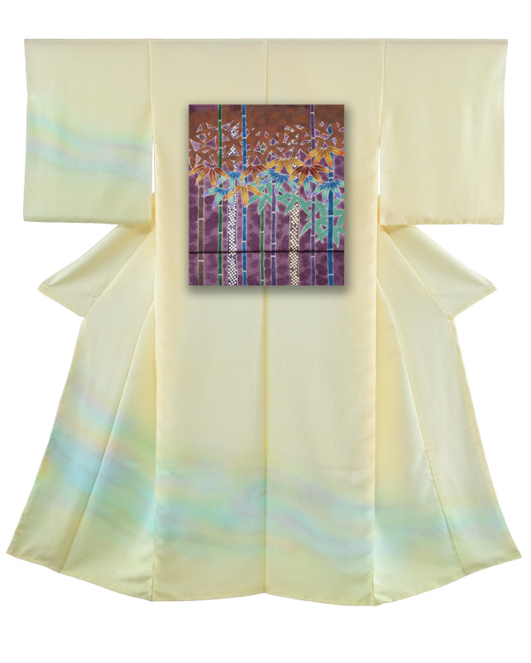 ①訪問着と竹（紫）