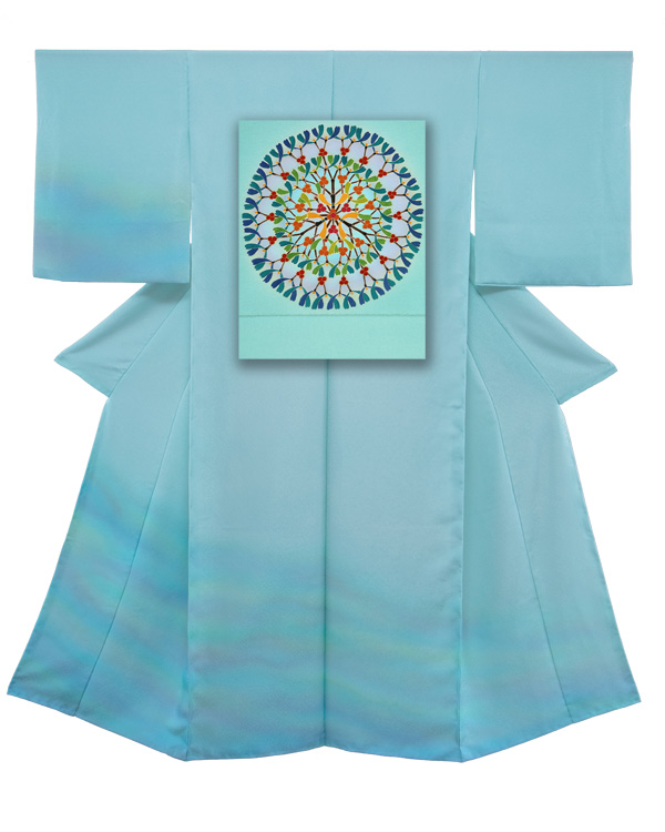 ②訪問着と袋帯-保与（水浅葱）