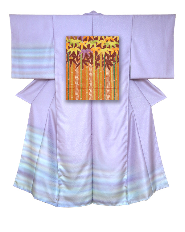 ③訪問着と袋帯-竹（橙）