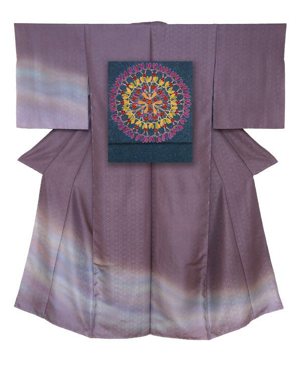 ⑤訪問着と袋帯-保与（紺）