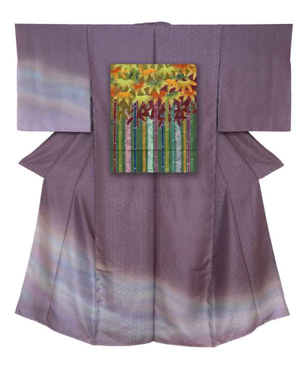 ⑤訪問着と袋帯-竹（利休）