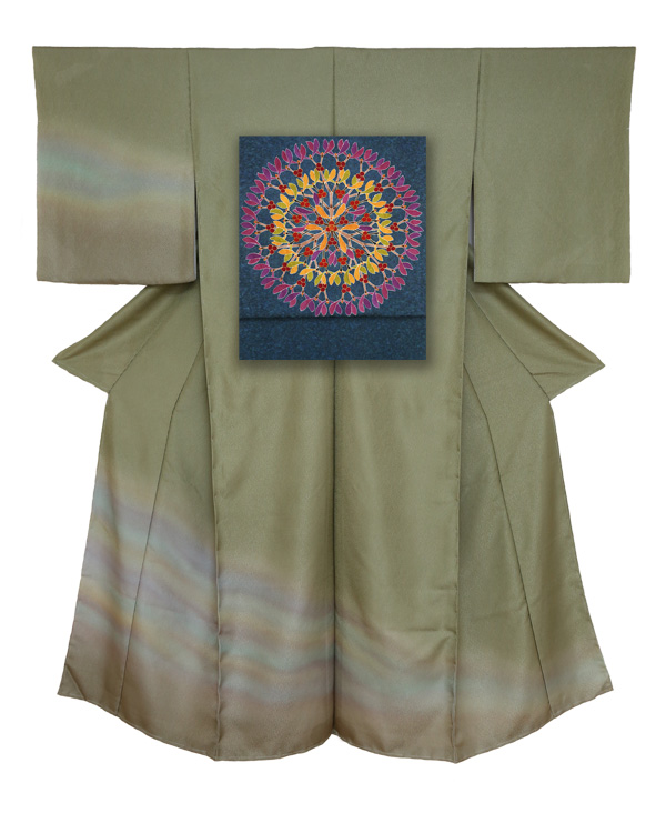 ⑥訪問着と袋帯-保与（紺）