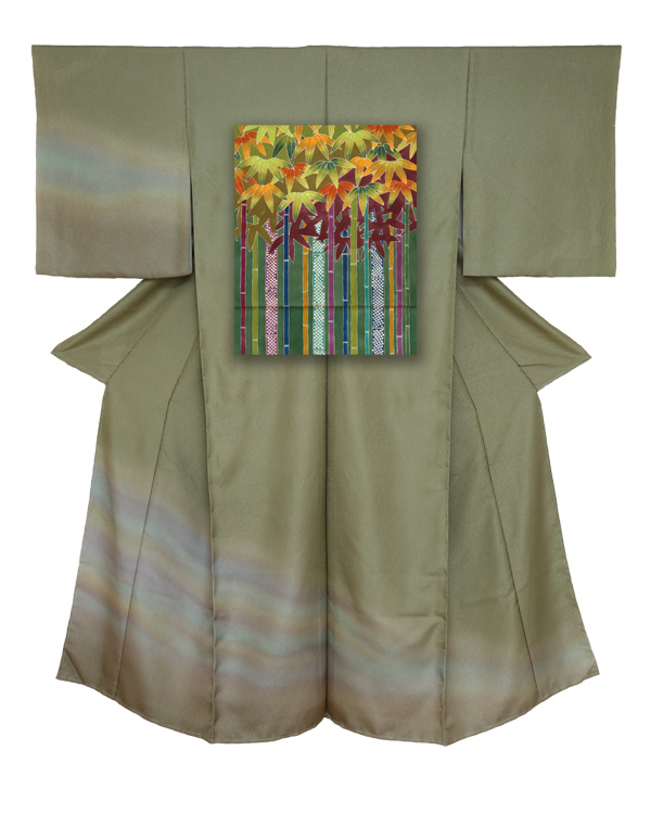 ⑥訪問着と袋帯-竹（利休）