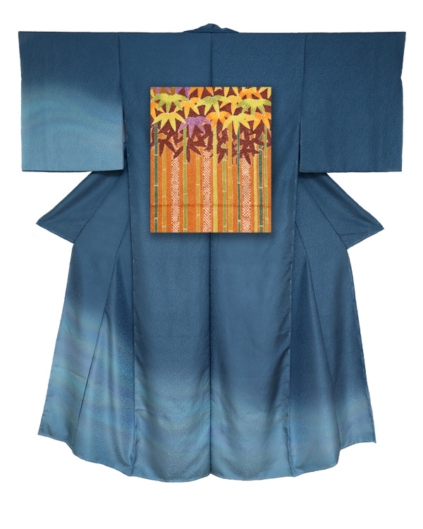 ⑧訪問着と袋帯-竹（橙）