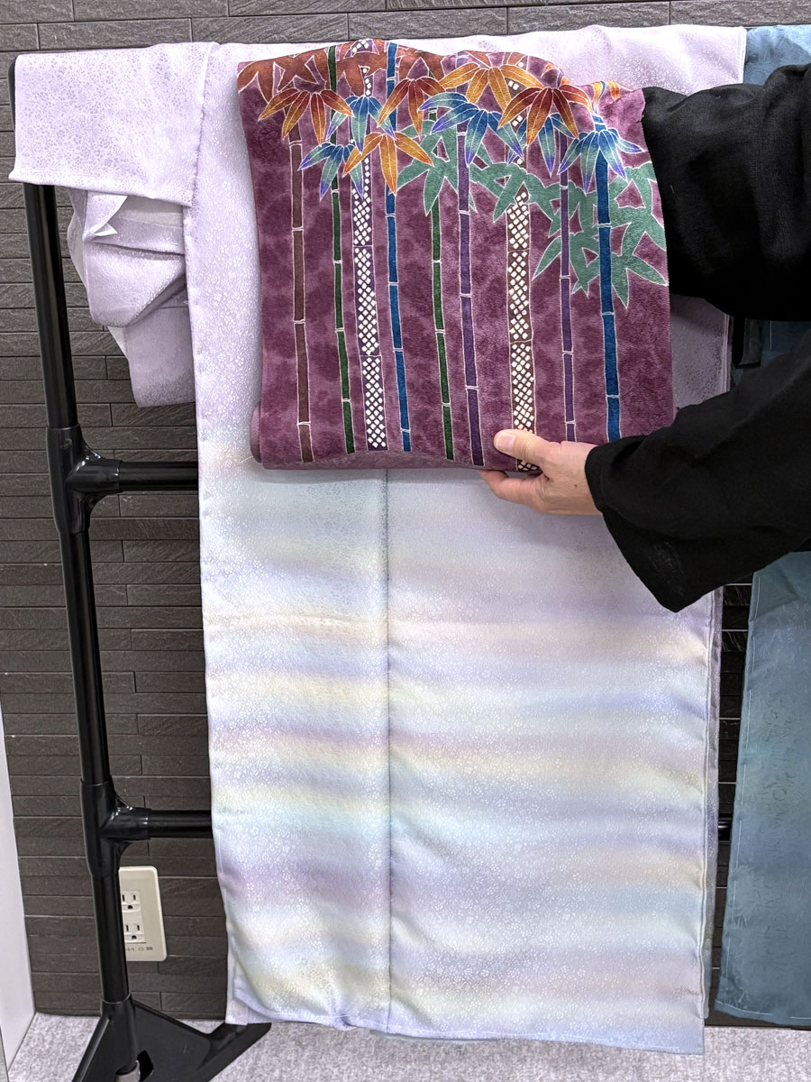 訪問着（藤色）+名古屋帯（竹）